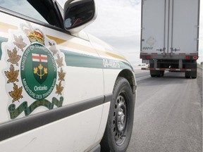 Following a traffic enforcement blitz in Chatham-Kent by two agencies, most of the commercial motor vehicles inspected have been taken out of service. File photo/Postmedia Network