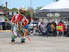 Kevin Redsky from Shoal Lake #40 dances at a powwow held on Friday, July 17 in support of Kenora's homeless population.