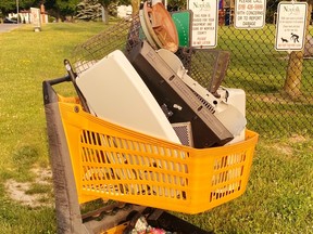 Shopping carts filled with trash and abandoned around downtown Simcoe have become an increasingly frequent sight in recent months. – Kim Novak photo