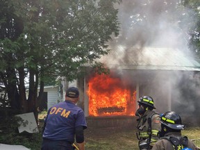 Saugeen Shores firefighters and Ontario Fire Marshal's office investigators train at a donated Saugeen Shores building recently.
(submitted photo)