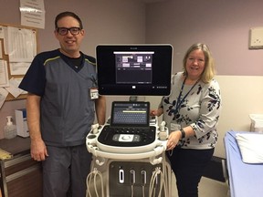 Saugeen Memorial Hospital staff member Vince Waite and Martha Bennett with the hospital's new ultrasound equipment.
(submitted photo)