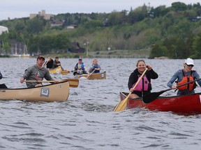 Paddlers braved cool temperatures and gusty conditions on Ramsey Lake during the Sudbury Canoe Club Marathon in Sudbury, Ont. on Sunday June 24, 2018. Part of the Sudbury Fitness Challenge, the event was open to canoes, kayaks and paddle boards.