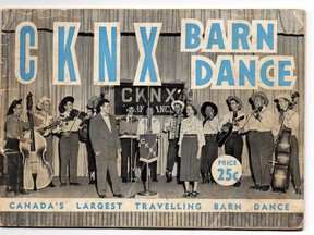 CKNX Barn Dance. Johnny Brent is centre left, Cora Robertson is centre right. CKNX Barn Dance Booklet (1951)