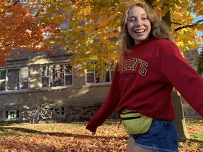 Miranda Branyiczky, 18, in Kingston, Ont., in the fall of 2019. The second-year student is one of 76 volunteers calling older adults in isolation during the COVID-19 pandemic.(Supplied photo)