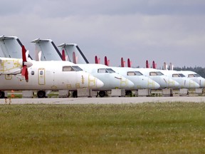 Planes are seen parked outside Voyageur Airways at the North Bay Jack Garland Airport, Monday. Michael Lee/The Nugget