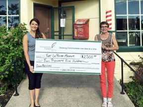 Fort La Reine Museum executive director Maddison Connely and Penny Schoonbaert with Community Futures White Horse Plains after receiving the grant. (supplied photo)