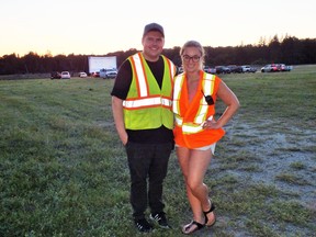 Photo by Leslie Knibbs/For The Mid-North MonitorHorizon Drive-In owners Kelsey Cutinello and Ben MacKenzie on site at Massey Fairgrounds drive-in.