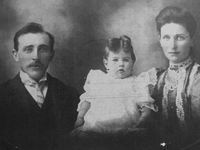 William Herbert (left), his daughter Hazel and wife Louisa (Annie) nee Urquhart, taken in 1906. Will died in October of 1918 as a result of the Spanish flu pandemic while visiting his brother Daniel in Brandon, Manitoba. SUBMITTED