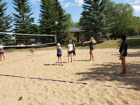 Vulcan area youth enjoy a game of volleyball during one of the camps being hosted by the Town of Vulcan throughout the summer. Photo courtesy of the Town of Vulcan Recreation Department