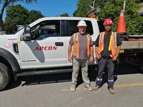 After an Aecon employee's family member tragically lost their house to a fire, crew members were quick to gather nearly $1,200 to pay for the families essential items. Lawrence Cassell (L) initiated the donation, while Jeff Stewart (R) ensured that the money made it to the family in need. Stewart was blown away by his fellow workers generosity. Hannah MacLeod/Kincardine News