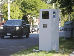 An automated speed enforcement camera keeps an unblinking eye on traffic.