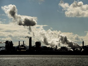 The steel mills on the Hamilton waterfront harbour.