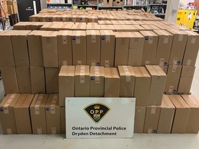 Dryden OPP seized 386 cases of illegal cigarettes worth $1.6 million on Sunday, July 5.
