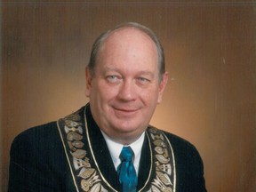Rick Beaney in a portrait of him wearing the chain of office of Owen Sound following his appointment as mayor in 2001. He died June 30 at 66. (Supplied)