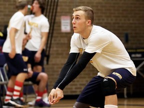 CKSS Golden Hawks' Gabe St. Pierre (5) plays against the Northern Vikings in an LKSSAA 'AAA' senior boys' volleyball semifinal at Chatham-Kent Secondary School in Chatham, Ont., on Tuesday, Nov. 5, 2019. Mark Malone/Chatham Daily News/Postmedia Network