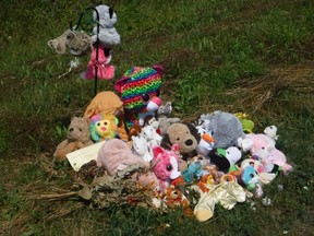 Impromptu memorials along Rang St Anne