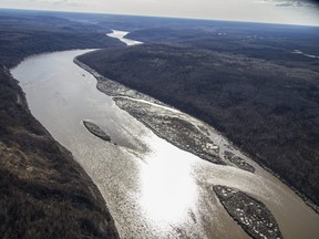 An aerial view of the Athabasca River near Fort McMurray Alta. on Thursday May 4, 2017. Robert Murray/Fort McMurray Today/Postmedia Network