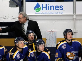 Gord Thibodeau during his fist game back as head coach for the Fort McMurray Oil Barons. The Oil Barons played the Okotoks Oilers at the Casman Centre on Friday, January 17, 2020. Laura Beamish/Fort McMurray Today/Postmedia Network ORG XMIT: POS2001201744132313