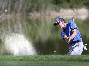 Finn O'Brien of Blenheim, Ont., hits a bunker shot during the Jamieson Junior Golf Tour season opener at Seven Lakes Championship Golf in LaSalle, Ont., on Tuesday, July 14, 2020. (DAN JANISSE-The Windsor Star)