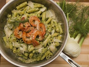 Pasta with fennel, pesto and shrimp at Jill's Table in London, Ont. on Friday June 1, 2018. (Derek Ruttan/Postmedia Network)