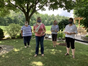 Some of the members of the Brant Co. Facemasks group include Gwen Brewer, left, Janet Nentwig, Sue Baldauf and Janet Snaith. The grassroots mask-sewing group is one of two local systems the city will tap into to help provide face coverings to those who can't afford them.