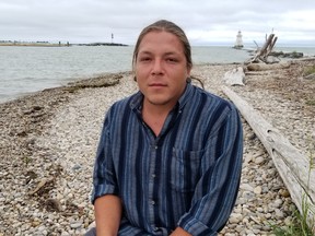 Waasekom Niin, also called Edward George, is paddling the Lake Huron shoreline around the Bruce Peninsula and on down into Georgian Bay to advance Indigenous issues he cares about. (Scott Dunn/The Sun Times/Postmedia Network)