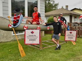 Jyn San Miguel, an international artist from the Philippines, along with his roommates, Carsen Campbell, an athlete with the Biathlon Canada National Team, and Luke Gerwing, a cross-country ski athlete, were the winners of this year's Town of Canmore Canada Day House Decorating Contest in the Judge's Favorite and Best Technical or Animation categories. Photo submitted.