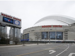 A general view of Rogers Centre during the afternoon of the postponed season opener between the Boston Red Sox and the Toronto Blue Jays.