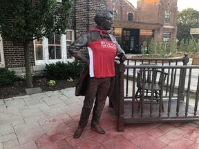 Vandals struck a couple of times in recent days, using red paint to deface the Sir John A. Macdonald "Holding Court' statue in front of the Picton Library. The Prince Edward Heritage Advisory Committee is establishing a working committee to decide the fate of the sculpture. BRUCE BELL