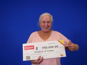 Brenda Brinklow of Trenton is $250,000 richer after winning with Instant Silver Stacks. The 61-year-old retiree said she'll use the money to pay some bills, buy a car and share with her family.
SUBMITTED PHOTO