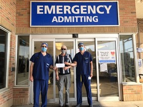 Quinte West emergency physicians have donated $10,000to the Trenton Care and Share Food bank. On hand for the donation were Dr. Al Bell, Al Teal from the food bank, and Dr. Filip Gilic.
SUBMITTED