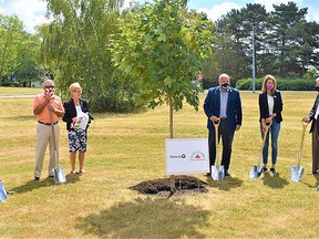 Dignitaries gathered for a tree planting at 8 Wing Trenton to commemorate the $1 million provision by the Ontario government to help plant 117,000 trees along the Highway of Heroes. DEREK BALDWIN