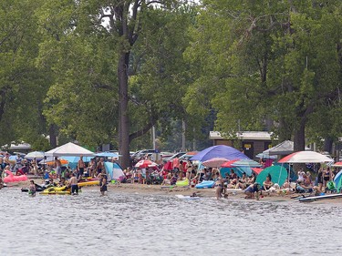 The main public beach at Turkey Point was at capacity for visitors by 1 p.m. on Saturday July 4, 2020 as thousands flocked to beaches along the Lake Erie shoreline in Norfolk County under sunny skies and warm temperatures.  Much of the beach has disappeared in the area due to high water levels, and other area beaches remain closed compounding concern about over-crowding. Brian Thompson/Brantford Expositor/Postmedia Network