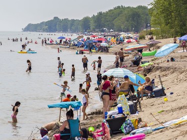 The public beach at Long Point, Ontario was less crowded than the beach at Turkey Point on Saturday July 4, 2020. Thousands flocked to beaches along the Lake Erie shoreline in Norfolk County under sunny skies and warm temperatures.  Much of the beach has disappeared in the area due to high water levels, and other area beaches remain closed compounding concern about over-crowding. Brian Thompson/Brantford Expositor/Postmedia Network