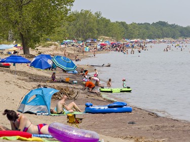 The public beach at Long Point, Ontario was less crowded than the beach at Turkey Point on Saturday July 4, 2020. Thousands flocked to beaches along the Lake Erie shoreline in Norfolk County under sunny skies and warm temperatures.  Much of the beach has disappeared in the area due to high water levels, and other area beaches remain closed compounding concern about over-crowding. Brian Thompson/Brantford Expositor/Postmedia Network