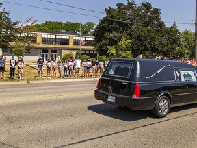 Approximately 200 staff and students at North Park Collegiate lined the street Thursday morning to pay their respects to Brendan Tram. The 16-year-old student of the school tragically drowned in the Grand River in Brantford on June 28.