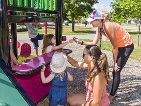 Children play on a playground as their mother supervises. While many think young people are angels, they can be just as prone to adult flaws.