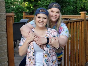 Kelly Roberts (foreground) and Mallory Arthur were denied service by a Brantford-based videographer who refuses to film homosexual weddings. SUBMITTED