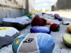 Since the start of the COVID-19 pandemic, area residents have been leaving painted rocks at the main entrance as a gesture of support and gratitude toward front-line workers. (RONAlLD ZAJAC/The Recorder and Times)