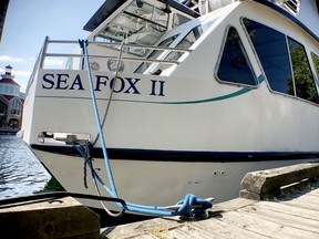 The Sea Fox II remains tied to the dock at 1000 Islands and Seaway Cruises in Brockville Harbour on Thursday afternoon. (RONALD ZAJAC/The Recorder and Times)