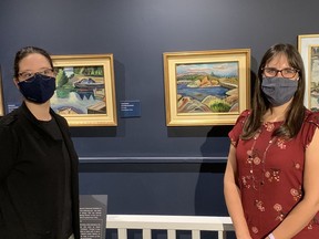 Registrar Veronica Vareiro and curator/director Natalie Wood practice social distancing while admiring the Brockville Museum's new "Painting Picnic with Prudence Heward" exhibit. The museum will reopen to the public on a by-appointment basis on Tuesday, July 21.
Submitted photo