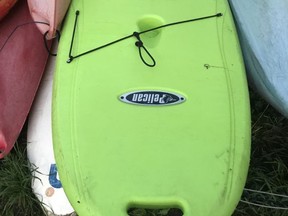 Brockville police are hoping the public can help solve the theft of a stand-up paddleboard from a downtown dive shop. (SUBMITTED PHOTO)