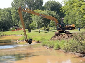 The Municipality of Chatham-Kent reported on Friday that a some fish died overnight Thursday prior to maintenance work beginning on the Mud Creek Draining System, in Chatham, which includes removing sediment from the creek bottom. Work continued Friday on the project. (Ellwood Shreve/Chatham Daily News)