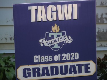 A sign for a Tagwi grad, who lives in Finch. Photo on Friday, July 3, 2020, in Finch, Ont. Todd Hambleton/Cornwall Standard-Freeholder/Postmedia Network