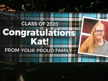 A family's sign too, celebrating her gradation, at home west of Williamstown. Photo on Saturday, July 4, 2020, in Williamstown, Ont. Todd Hambleton/Cornwall Standard-Freeholder/Postmedia Network