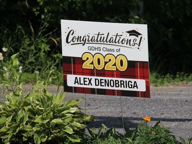A Glengarry District High School (Alexandria) grad sign, in the Green Valley area. Photo on Saturday, July 4, 2020, in Green Valley, Ont. Todd Hambleton/Cornwall Standard-Freeholder/Postmedia Network