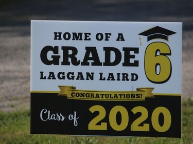 The sign in front of a Laggan P.S. grad's home, near Alexandria. Photo on Saturday, July 4, 2020, in Alexandria, Ont. Todd Hambleton/Cornwall Standard-Freeholder/Postmedia Network