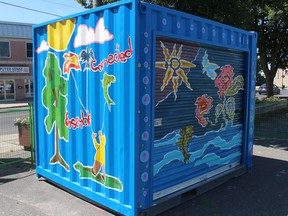 One of the decorated pop-up containers, in the parking lot at the Port Theatre. Photo on July 8, 2020, in Cornwall, Ont. Todd Hambleton/Cornwall Standard-Freeholder/Postmedia Network