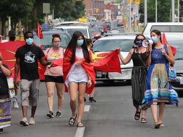 Some of the marchers at the RCMP Get Out! public rally, on Water Street. Photo on Saturday, July 11, 2020, in Cornwall, Ont. Todd Hambleton/Cornwall Standard-Freeholder/Postmedia Network