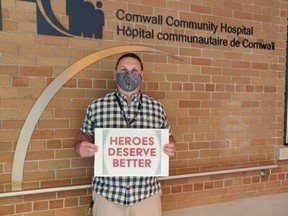 Keith Froft, chief shop stward of Local 781 was with health care workers protesting Bill 195 on Friday, July 17  in Cornwall, Ont. Joshua Santos/Cornwall Standard-Freeholder/Postmedia Network